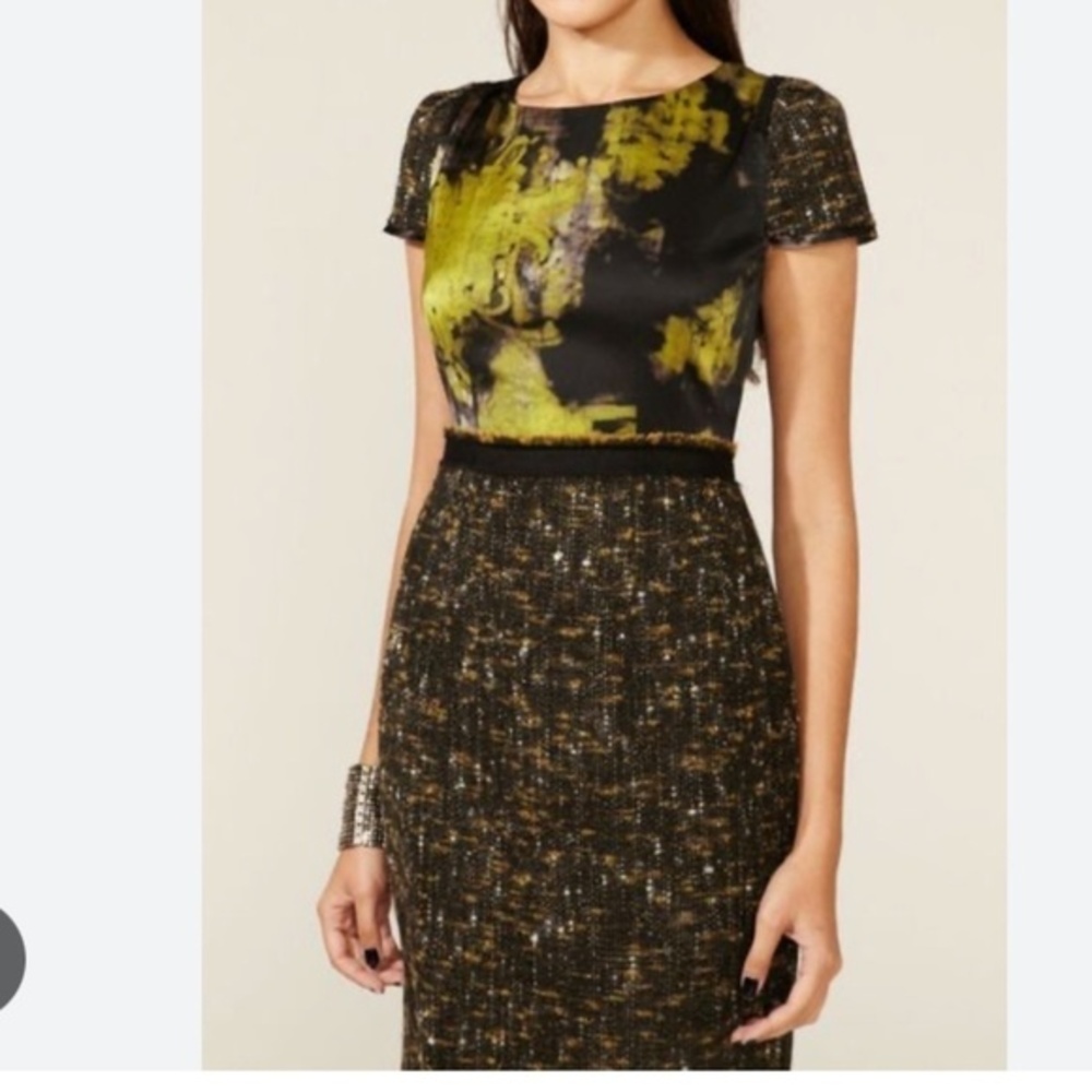 🍕🪻Elie Tahari Lolly Dress Silk & Tweed attached skirt abstract CLOSEOUT